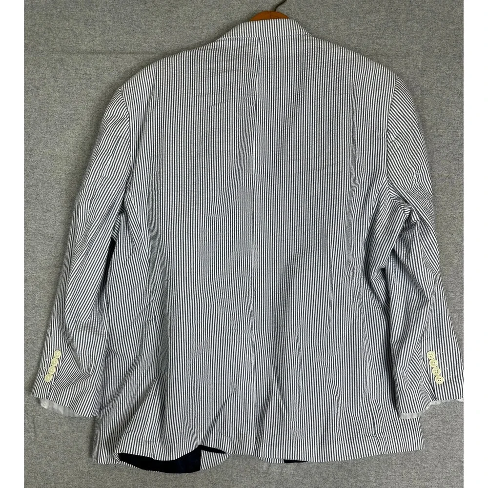 Croft Barrow Seersucker Blazer Mens 50R Blue White Striped Classic Fit Coat